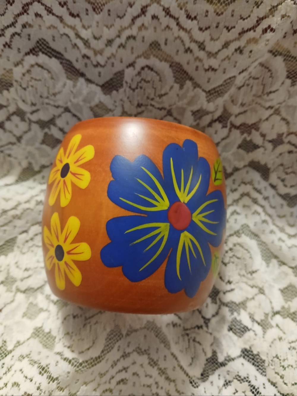 Vintage Chunky Hand Painted Floral Cuff Bracelet Multi Flowers & Colors 3" Wide
